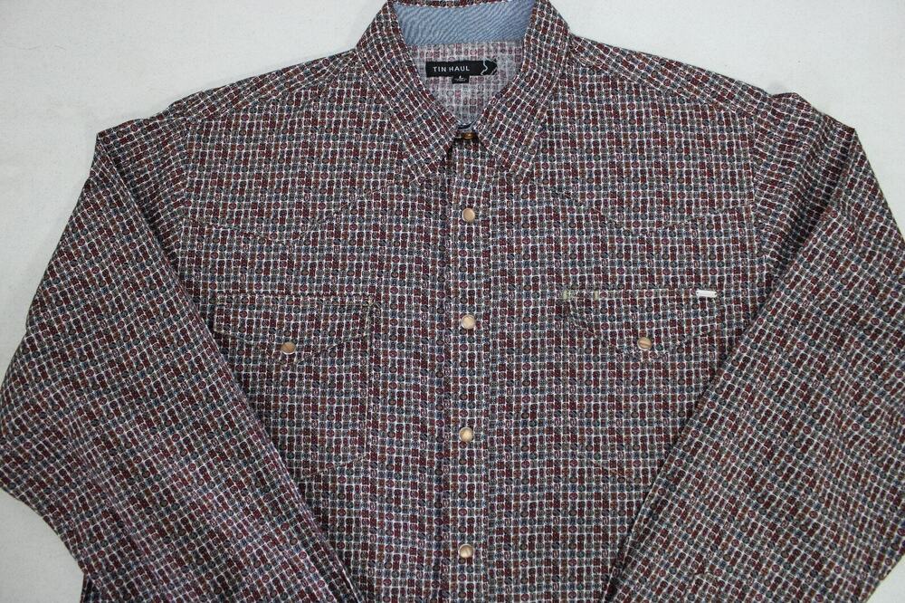 TIM HAUL LONG SLEEVE PEARL SNAP BROWN PRINT WESTERN STYLE SHIRT MEN'S LARGE